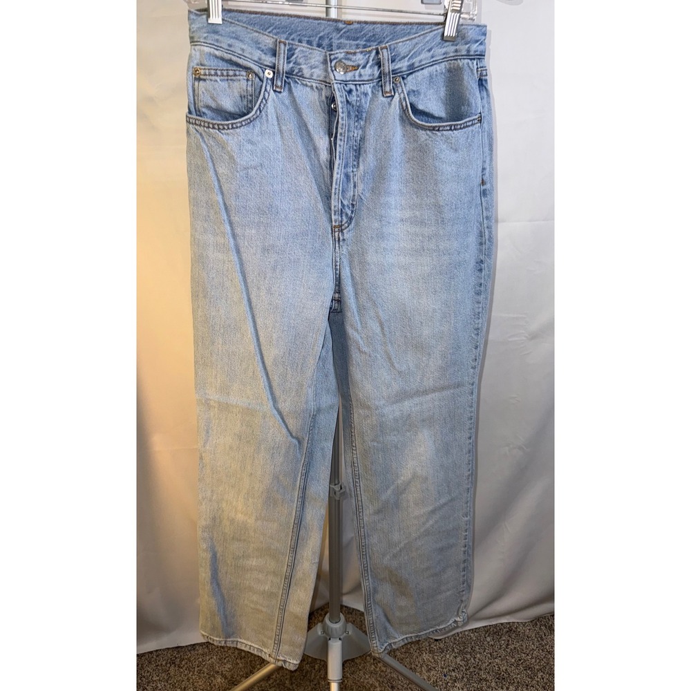 Topshop Mens Straight Leg Jeans Light Wash Blue Button Fly 100% Cotton W30 L30